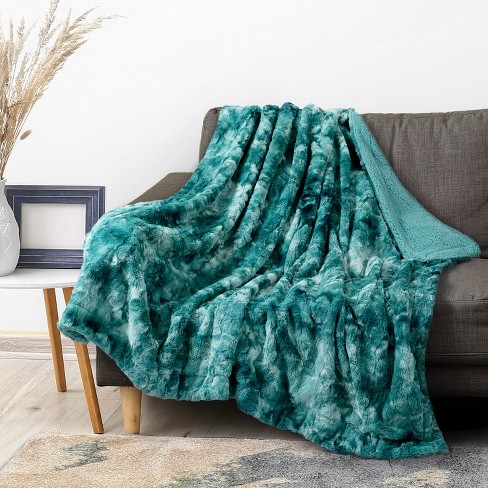 PAVILIA Tie-Dye Faux Fur Throw Blanket, Furry Fuzzy Fluffy Shaggy Plush  Warm Reversible Thick for Bed Couch Sofa, Teal/Twin - 60x80