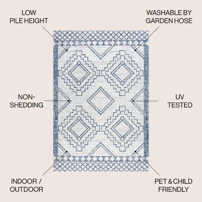 Ivory/Blue Synthetic Medallion Rectangular Easy-Care Rug