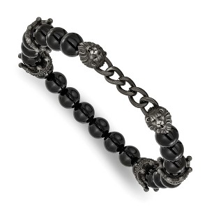 Chisel Stainless Steel Antiqued White Bronze-plated Lions Heads and Crowns 8mm Agate Beaded Stretch Bracelet 7.5" - 1 of 4