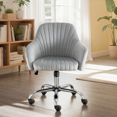 PAGED Modern Accent Chair with Casters, Adjustable Height Velvet Arm Chair with Metal Base, Home Office Chair for Bedroom