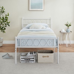 Metal Twin Bed Frame Metal Platform Bed Frame with Headboard and Footboard, Bed Frame with Iron-Art Sweet Heart, No Box Spring, Needed Noise-Free - 1 of 4
