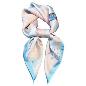 Anna-Kaci Women's Satin Square Scarf with Butterfly and Floral Print Lightweight Silky Neck Head or Bag Accessory - 1 of 4