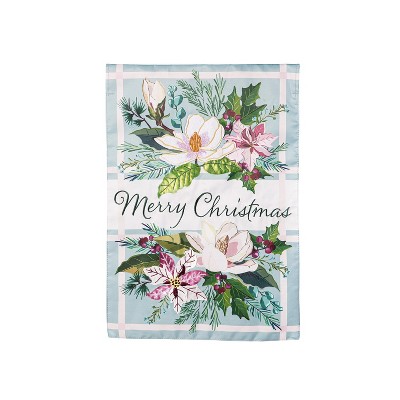 Evergreen Merry Christmas Floral Applique Garden Flag 12 x 18 Inches Indoor Outdoor Decor