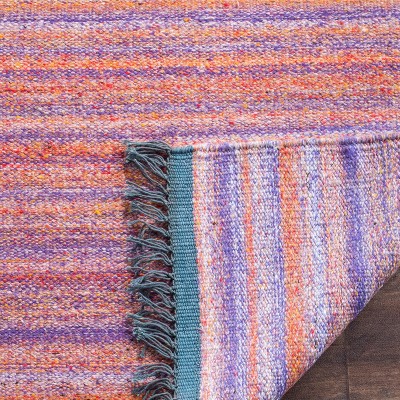 Handmade Purple and Rust Wool Flat Woven Area Rug, 5' x 8'
