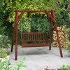 Costway 3-Person Wooden Outdoor Porch Swing Heavy Duty Patio Hanging Bench Chair Brown/White - 3 of 4