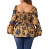 Agnes Orinda Women's Plus Size Floral Printed Smocked Square Neck Ruffle Long Sleeve Peplum Shirts - 4 of 4