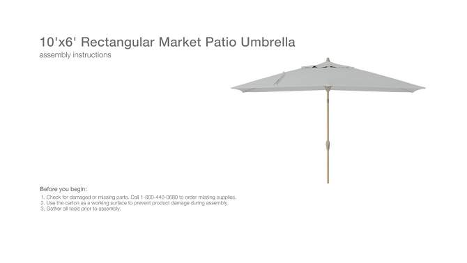  6'x10' Rectangular Outdoor Patio Market Umbrella with Light Wood Pole - Threshold™, 2 of 10, play video