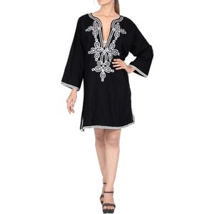 LA LEELA women's Vacation Casual Swim Holiday Beachwear Summer Beach Dress Short Fashion Bathing Suit Cover Ups 8-12 Black, Solid - 1 of 3