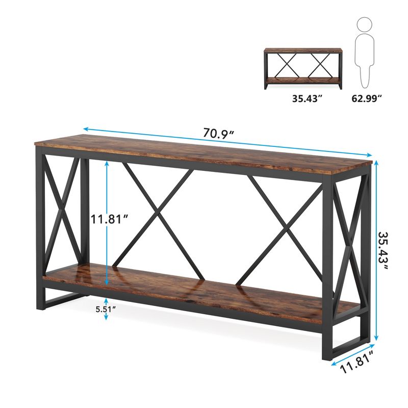 Tribesigns 70.9 Inch Industrial Extra Long Console Table with Open Storage Shelf, 3 of 9