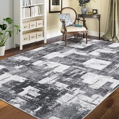 Modern Abstract Geometric Area Rug Machine Washable Rug With Non-Slip Backing Stain Resistant Easy Cleaning Indoor Low Pile Floor Cover For Home Decor