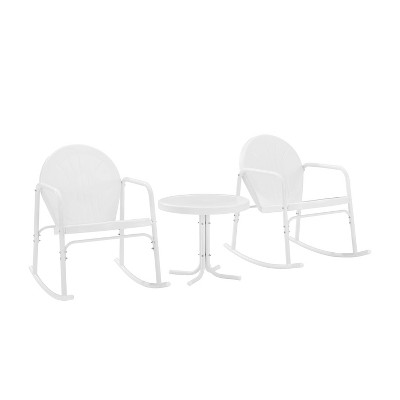 White Steel Retro 3-Piece Outdoor Rocking Chair Set