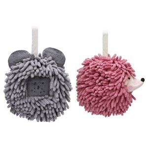 REGALWOVEN Chenille Fuzzy Ball Cute Cartoon Decorative Hand Drying Hanging Hand Towel for Bathroom 7" x 7" 2 Pcs - 1 of 4