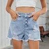 Coolmee Women High Rise Ripped Stretchy Jeans Shorts Button Frayed Raw Hem Casual Denim Shorts - 2 of 4