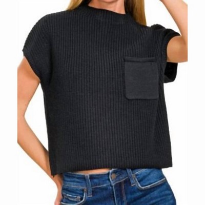 Women's Mock Neck Short Sleeve Crop Pullover Sweater - ZENANA