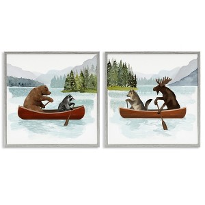Stupell Industries Woodland Animals on Canoes 2pc Framed Giclee Art Set, Gray, 24" x 24" - 1 of 4