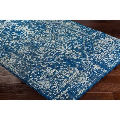 Trafalgar Blue Rectangular Stain-Resistant Synthetic Rug
