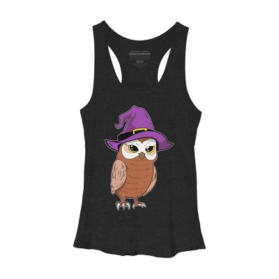 Women's Design By Humans Owl Witch Halloween T Shirt By thebeardstudio Racerback Tank Top