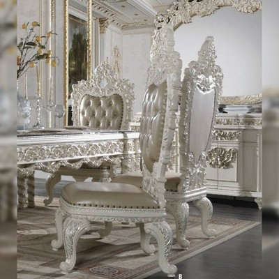 Set of 2 24" Vanaheim PU Dining Chairs Beige/Antique White Finish - Acme Furniture