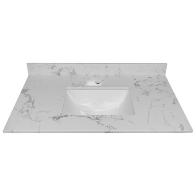 LOVMOR 37inch bathroom vanity top stone carrara white new style tops with rectangle undermount ceramic sink and single faucet hole