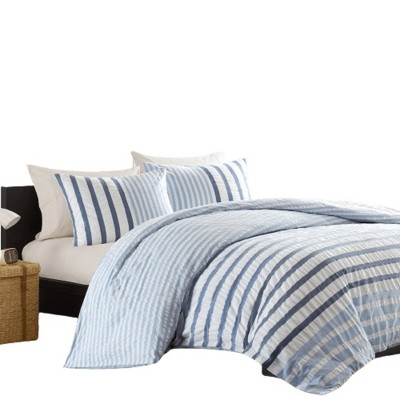 King Blue Seersucker Striped Cotton Comforter Set