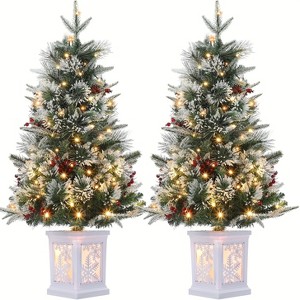 3ft Small Christmas Tree Pre-Lit Artificial Christmas Tree with 78 Led Lights, Snow Flocked Xmas Tree w/Base, Timer Function, Battery Operated - 1 of 4