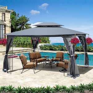 VYNXARIA 13x10 Outdoor Patio Gazebo Canopy Tent With Ventilated Double Roof And Mosquito net(Detachable Mesh Screen On All Sides),Gray - 1 of 4