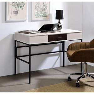 HDZNVF Natural and Black Finish Writing Desk with USB - 1 of 4
