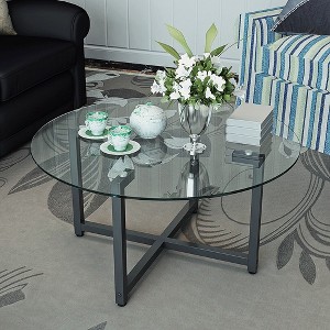 Round Glass Coffee Table, Clear Coffee Table With Round Tempered Glass Top, Metal Frame, Mid Century Side End Table - 1 of 4