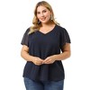 Agnes Orinda Women's Plus Size Pin Dots V Neck Smocked Bell Short Sleeve Top - 3 of 4
