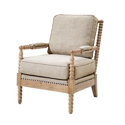 VYNXARIA Classic yet casual armchair with an open-back spindle design and turned-wood detailing on front legs£¬Light Gray