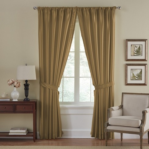 Versailles Faux Silk Room Darkening Single Window Curtain Panel - 52 x  108 - Gold - Elrene Home Fashions