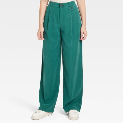 Women's High-Rise Relaxed Fit Full Length Baggy Wide Leg Trousers - A New Day™ Green 8
