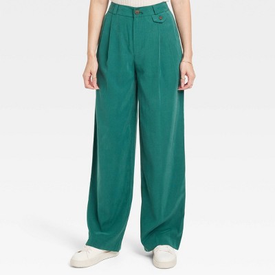 Women's High-Rise Relaxed Fit Baggy Wide Leg Trousers - A New Day™ Green 16