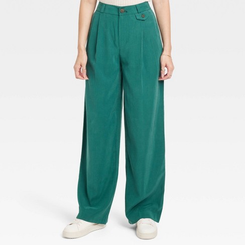 Women's High-rise Relaxed Fit Baggy Wide Leg Trousers - A New Day™ Green 16  : Target