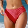 Women's Textured Cherry Red Mid Waisted Bikini Bottom Swimsuit - Cupshe - 2 of 4