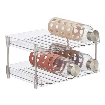 mDesign Free-Standing Stackable 2-Tier Water/Wine Bottle Holder, Clear/Polished