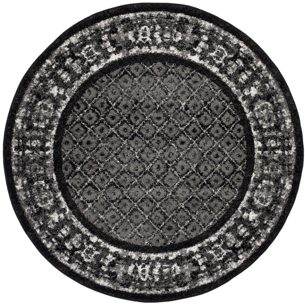 Black/Silver Geometric Loomed Round Area Rug 4' - Safavieh