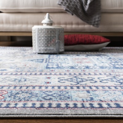 Kazak Blue and Gray Geometric Square Area Rug