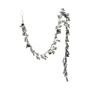 Storied Home Faux Boxwood Garland with Pinecones and White Berries, Natural - 1 of 2