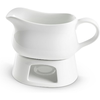 Kook Ceramic Gravy Boat and Warmer, White, 17 oz
