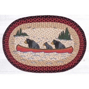 Earth Rugs Bears in Canoe Oval Patch Rug – Hand-Braided Jute 20x30 Rustic Lodge Accent with Nature Scene - 1 of 3