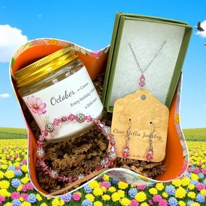 October Birthday Gift Box, Candle, Rose Jewelry, Cosmos Mug, Women's Gift - 1 of 1