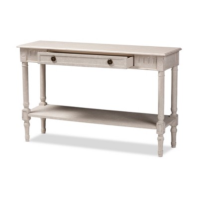 Ariella Country Cottage Whitewashed Console Table with Drawer