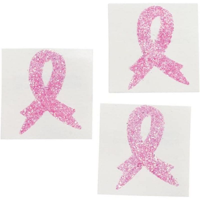 Pink Ribbon Glitter Body Tattoo Stickers/4 Dozen/Breast Cancer Awareness/Fundraising/Event/Walk/Run, 1 of 3