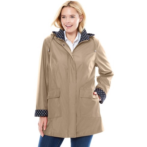 Woman Within Women's Plus Size Dot Trim Raincoat - image 1 of 4