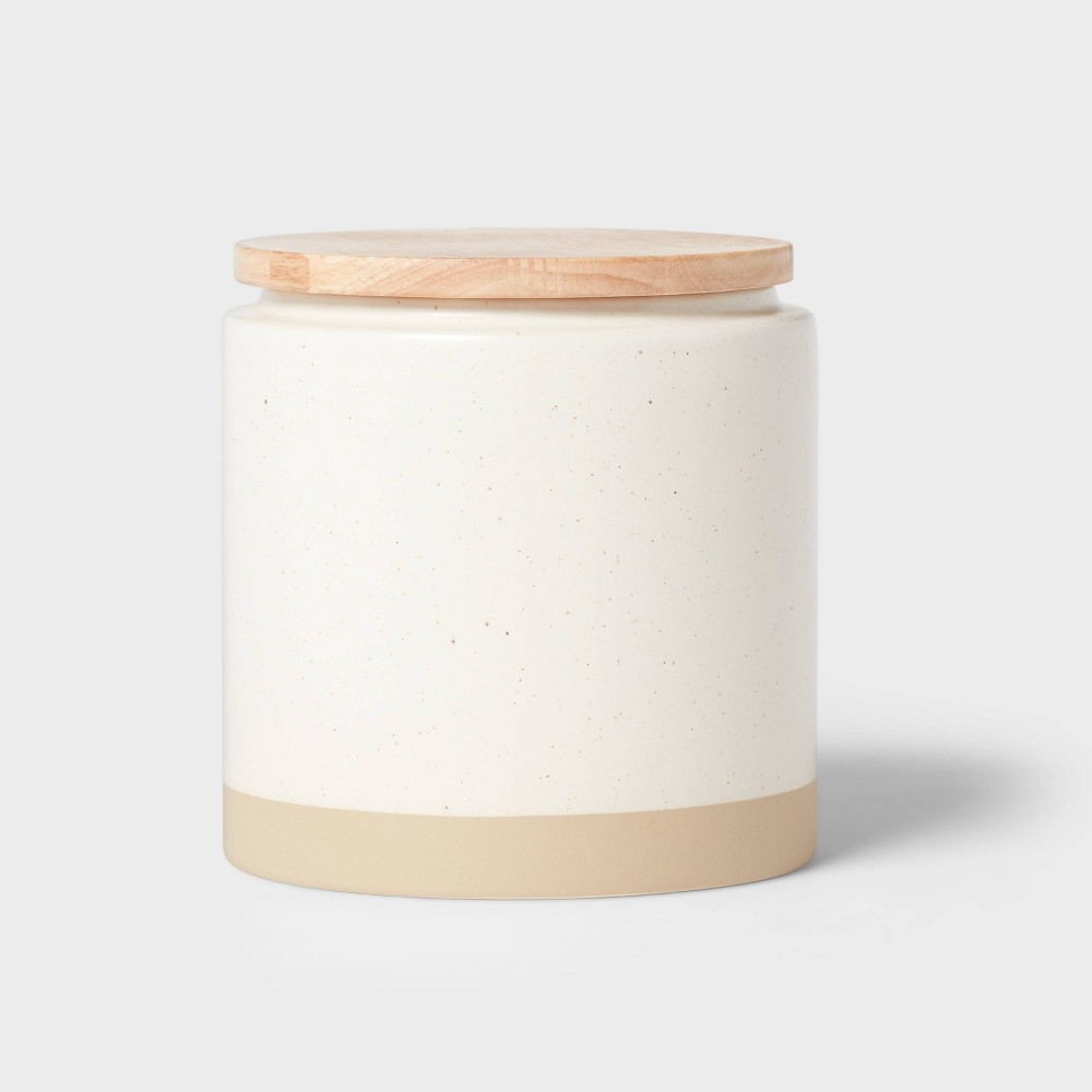 Photos - Food Container Camwood Collection Medium Stoneware Canister with Wood Lid Cream - Thresho