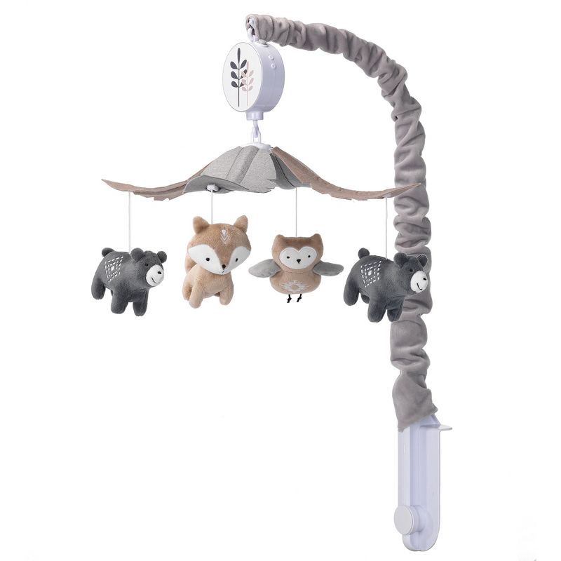 Lambs & Ivy Woodland Forest Gray/Tan Musical Baby Crib Mobile Soother Toy, 4 of 7