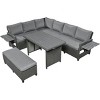 5-Piece Patio Furniture Set, L-Shaped Sofa with Dining Table, Extendable Side Tables, Removable Cushion Covers-Coolbibila - 3 of 4