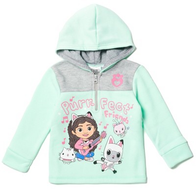 Dreamworks Gabby's Dollhouse Kitty Fairy Cakey Cat Gabby Pandy Paws Little  Girls Fleece Half Zip Hoodie Green 7-8