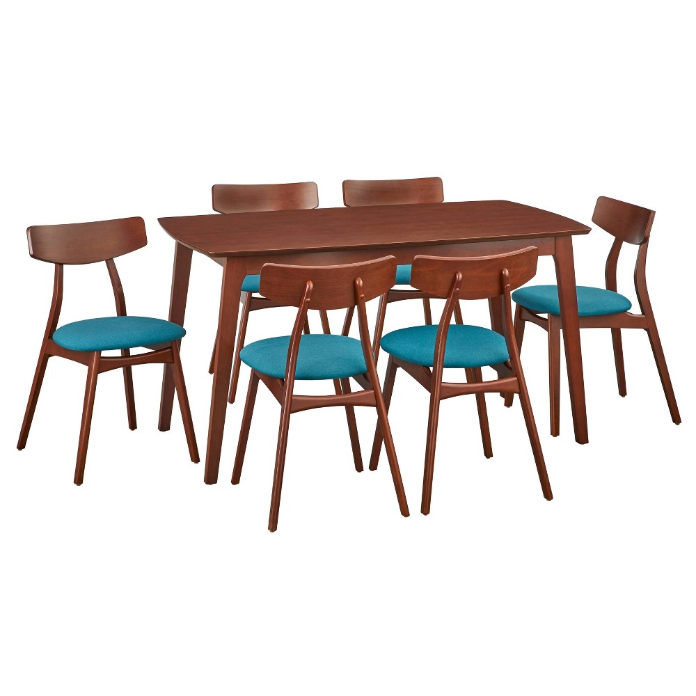 Photos - Dining Table 7pc Archer Rectangular Dining Set Walnut/Teal - Buylateral